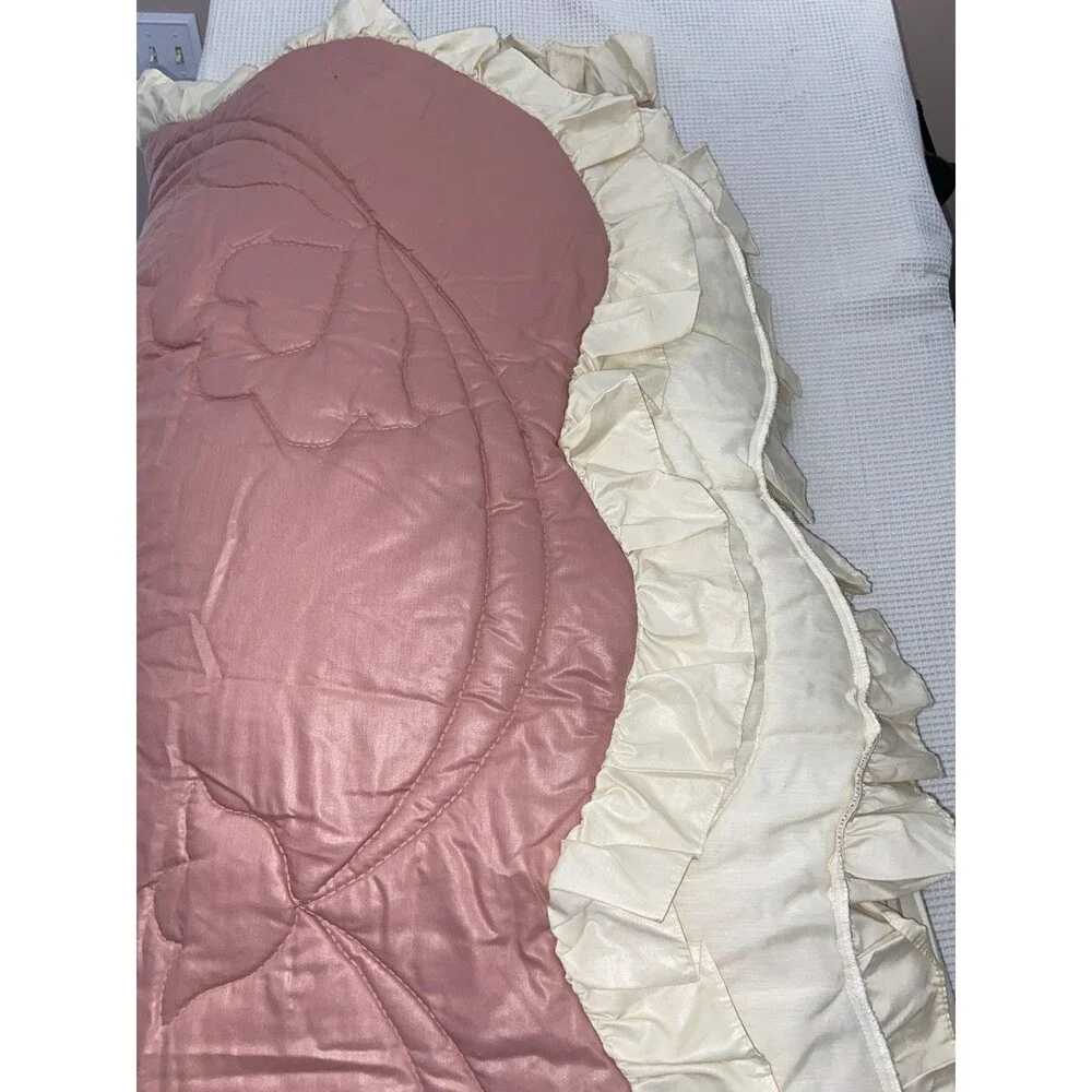 Hampton Rose Queen Comforter 86x92 Rose Cream Floral Made In USA Vintage